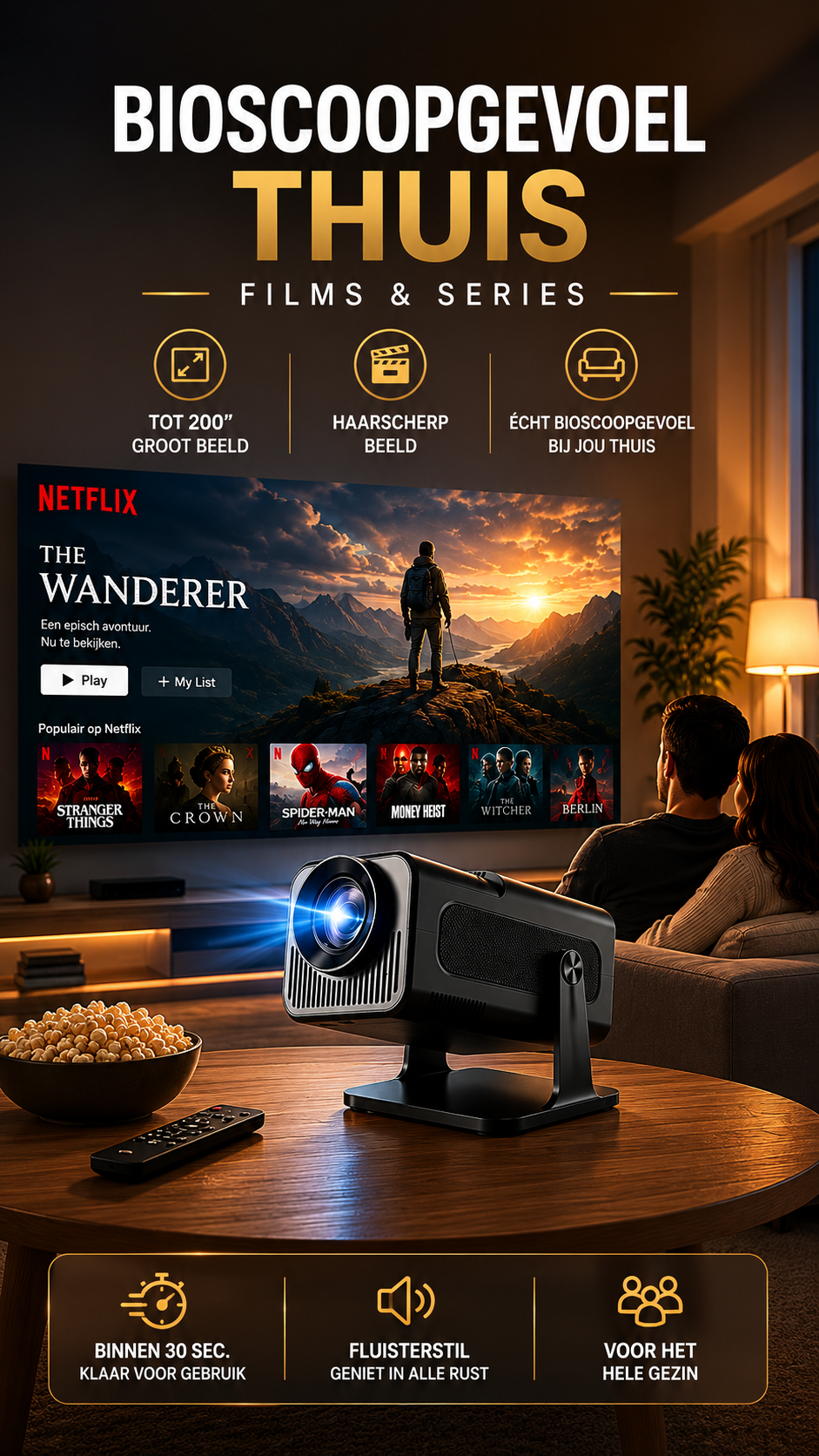 LUGOFLIX HY92 Smart Mini Beamer – Draagbare 1080p Projector met 4K Support