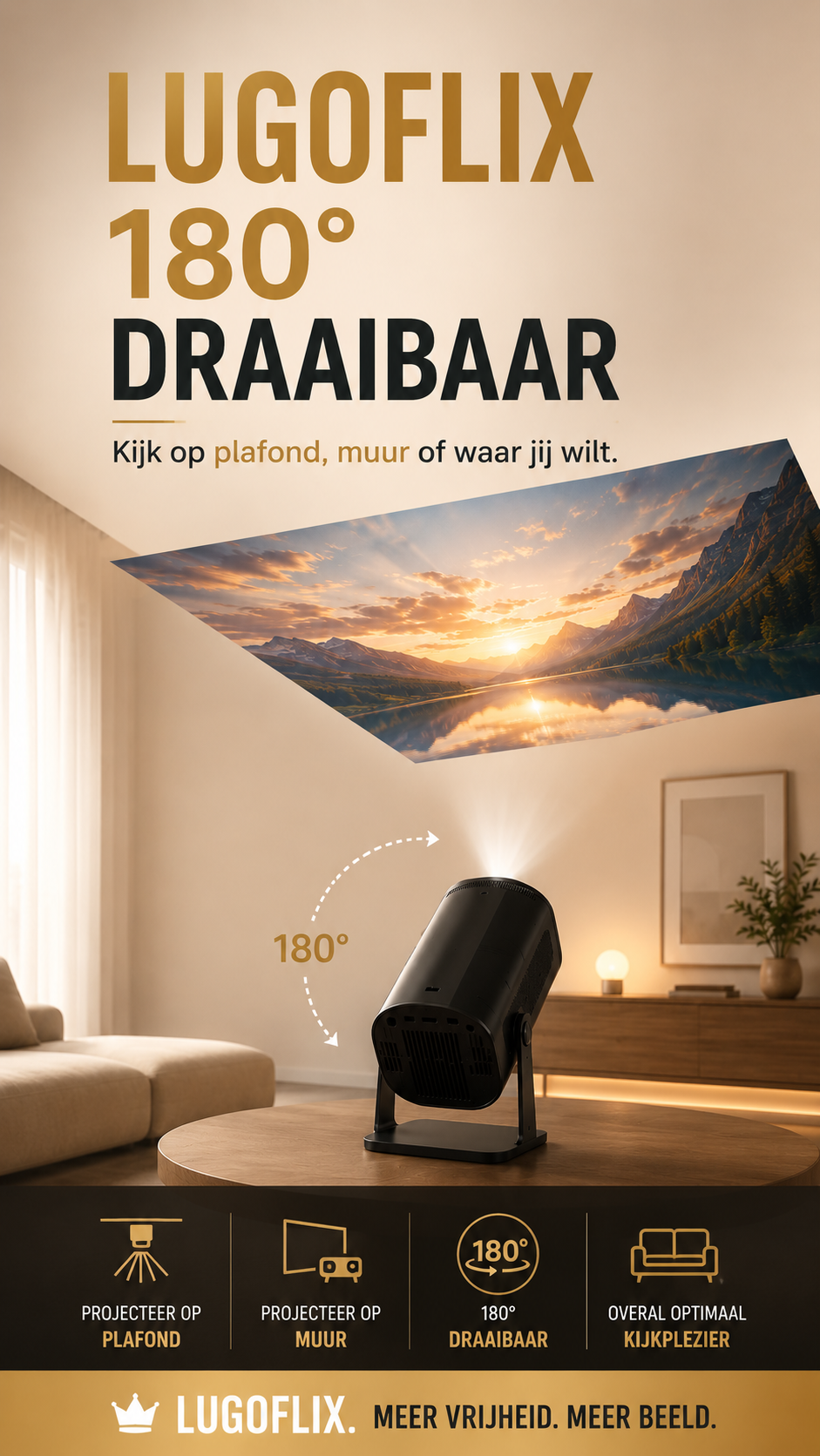 LUGOFLIX HY92 Smart Mini Beamer – Draagbare 1080p Projector met 4K Support