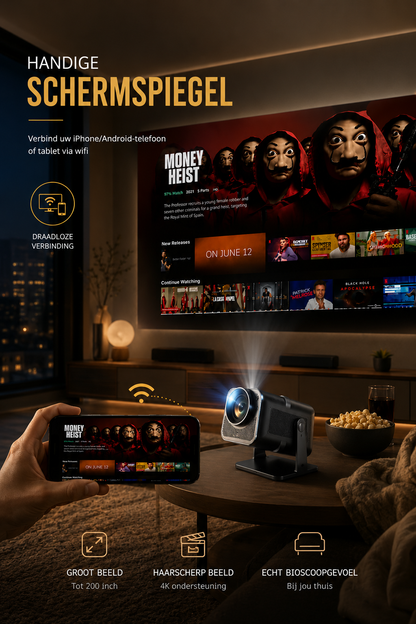 LUGOFLIX HY92 Smart Mini Beamer – Draagbare 1080p Projector met 4K Support