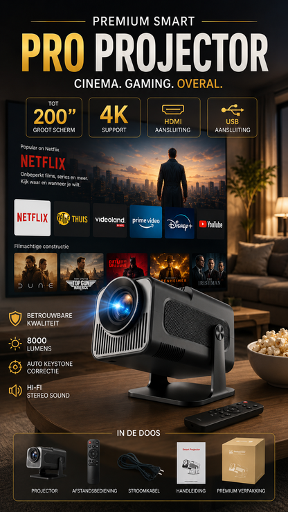 LUGOFLIX HY92 Smart Mini Beamer – Draagbare 1080p Projector met 4K Support